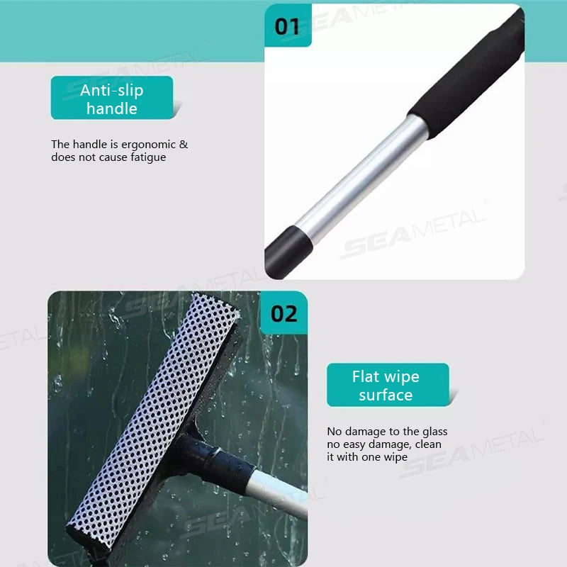 SEAMETAL 1pc Squeegee Car Window Cleaner 2 in 1 Retractable Pole Cleaning Window Brush Glass Squeegee for Car Cleaning Tools