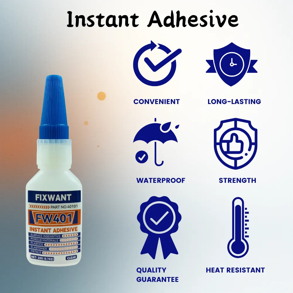 20g FW401/406/495/480 Super Glue Instant Quick-Drying Cyanoacrylate Adhesive Leather Rubber Wood Metal Strong Bond Liquid Glue