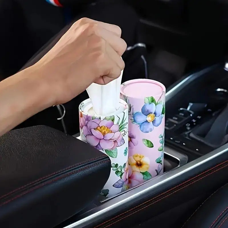 Elegant Floral Car Paper Towel Holder Stand, Multi-Functional Cup Holder & Travel Napkin Dispenser for Home & Auto Use
