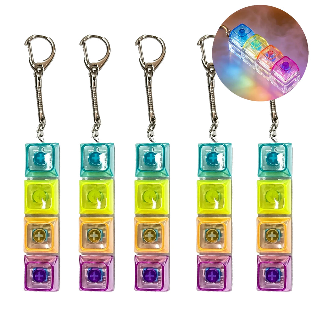  NEW Multi-choice Light Up Keyboard Keychain Crystal Clicker Fidget Toy Stress Relief Sensory Toy Portable Car Desk Decor Gift