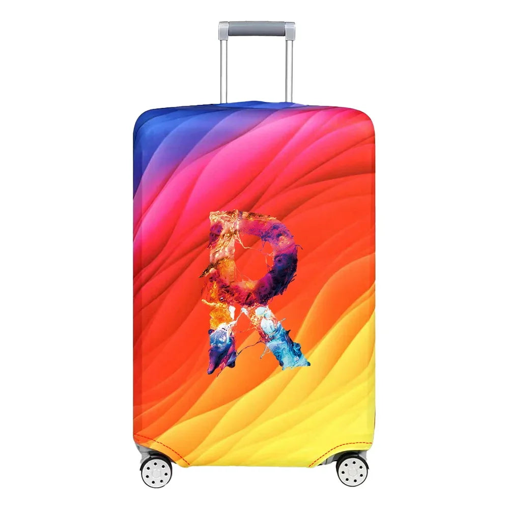 Luggage Cover Travel Suitcase Protective Cover Paint Letter Pattern Dust-Proof Stretch Fabric for 18-32 Inch Baggage Case
