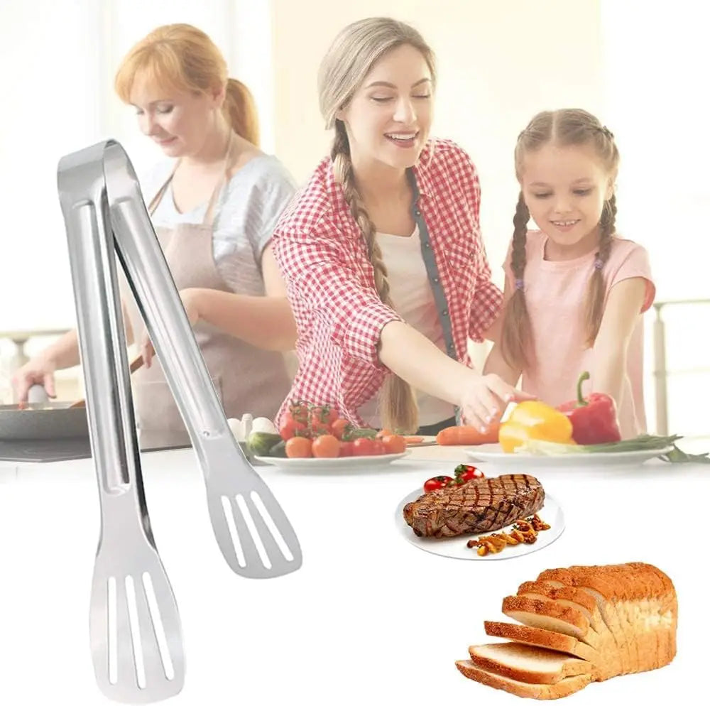 1pc NonSlip Stainless Steel Food Tongs Meat Salad Steak Bread Clip Barbecue Grill Buffet Clamp Cooking Tools Kitchen Accessories