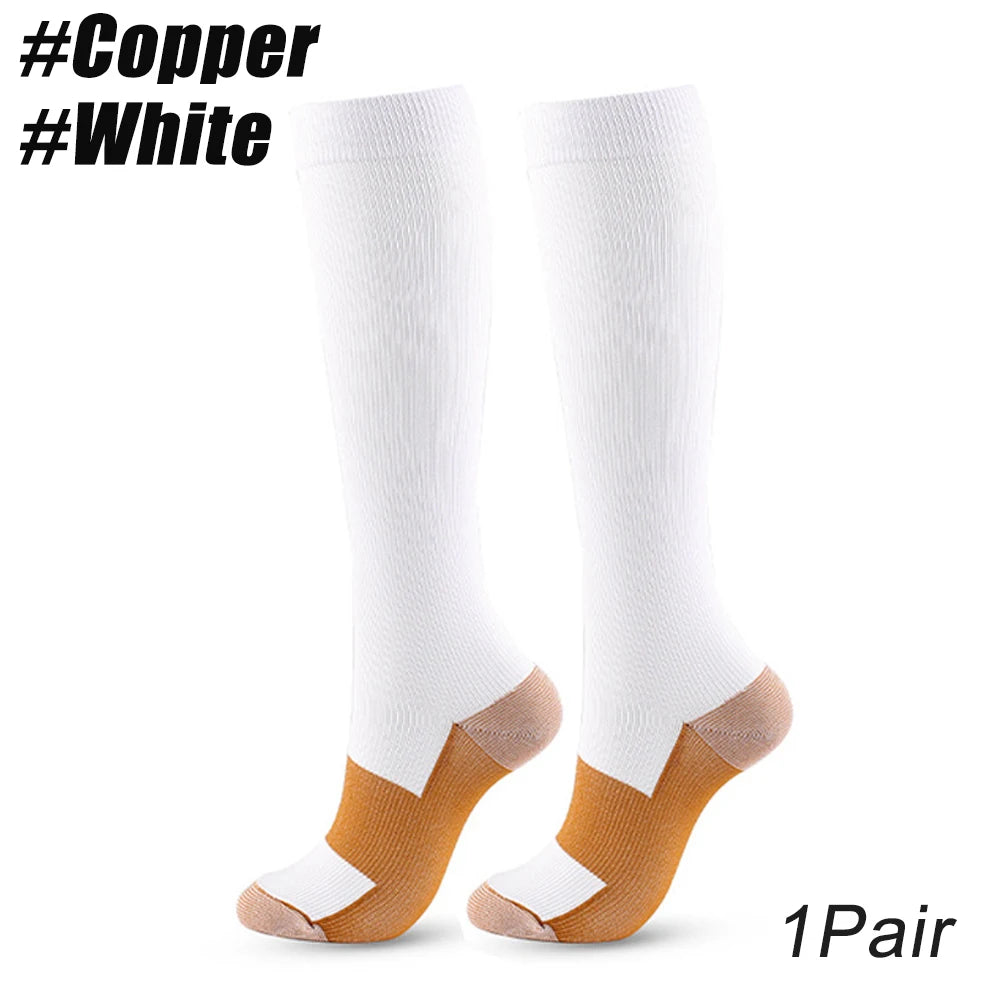 1Pair Unisex Copper Compression Socks Women Men Anti Fatigue Pain Relief Knee High Stockings 15-20 mmHg Graduated  for Running