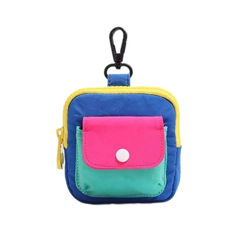 Vibrant Color Block Mini Pouch Multi-Functional Keychain Bag for Earbuds, Coins & Cards Small Storage with Durable Fabric Zipper
