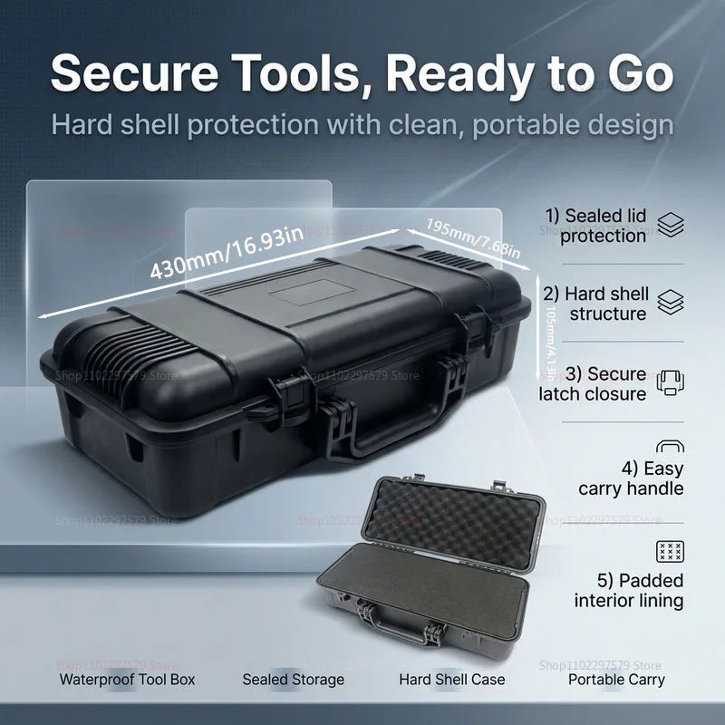 Portable Waterproof Tool Box, High Strength And Anti-Fall. Safe Instrument Protector For Travel, Home Workshop And Outdoor Use.