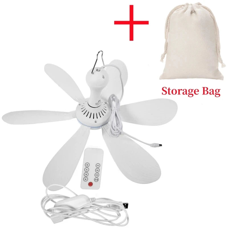 XIAOTREE USB Fan Silent 6-blade Ceiling Fan 4-speed Hanging Fan for Camping Bed Camping Outdoor Hanging Camper Tents