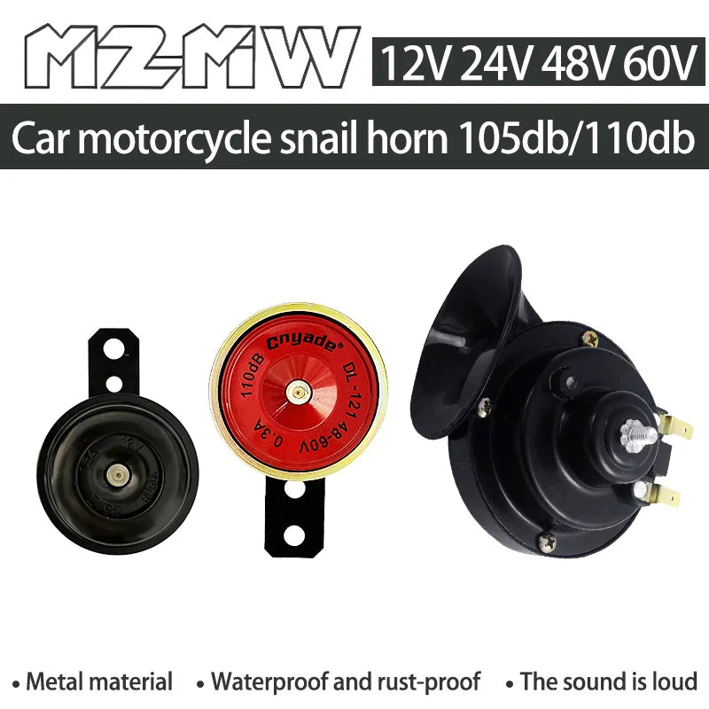 12V 24V 48V 60V Electric Car Scooter eBike Universal Motorcycle Snail Round Super Loud Waterproof Horn Kit 105DB 110DB Speakers