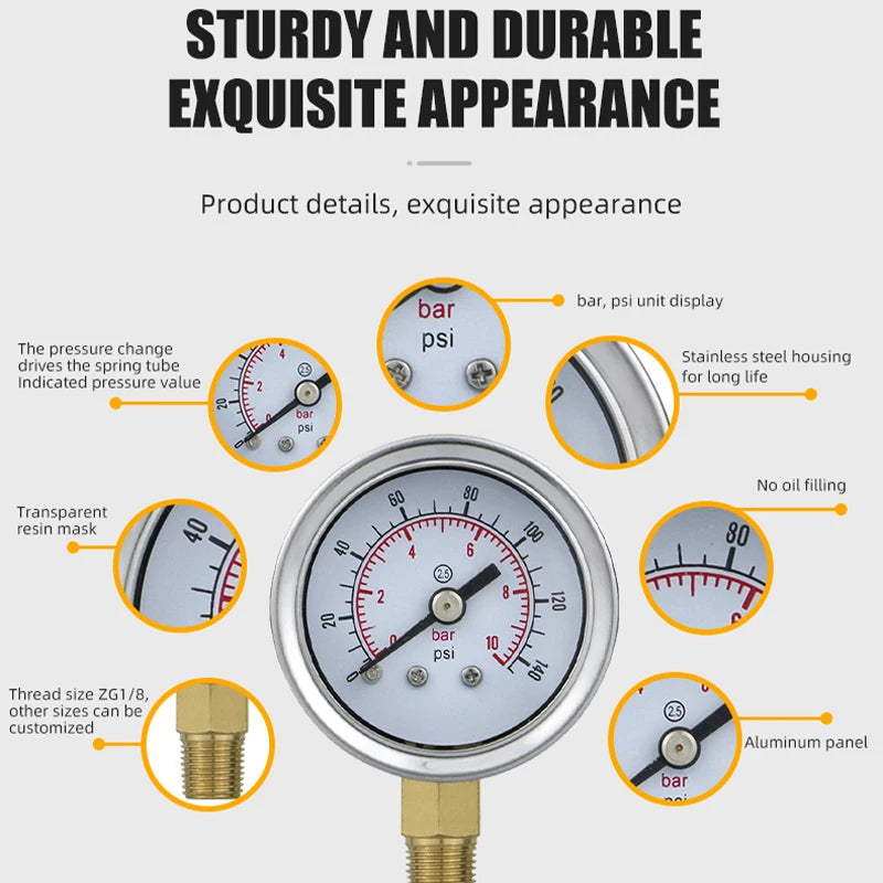 Mairuikesi Glycerin Filled Pressure Gauges manomete 40mm 1/8 Thread Connection Stainless Steel Case hydraulic oil filling meter