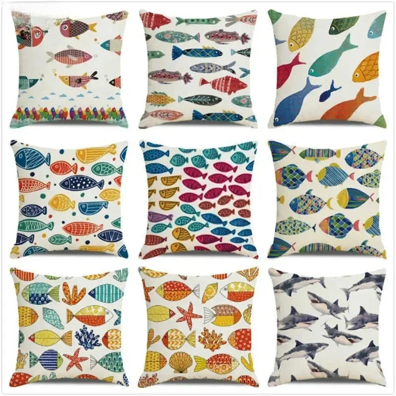 Ocean breeze and small fish pattern Double-sided Printed pillow cover Short plush Suitable living room sofas throw cushion cover