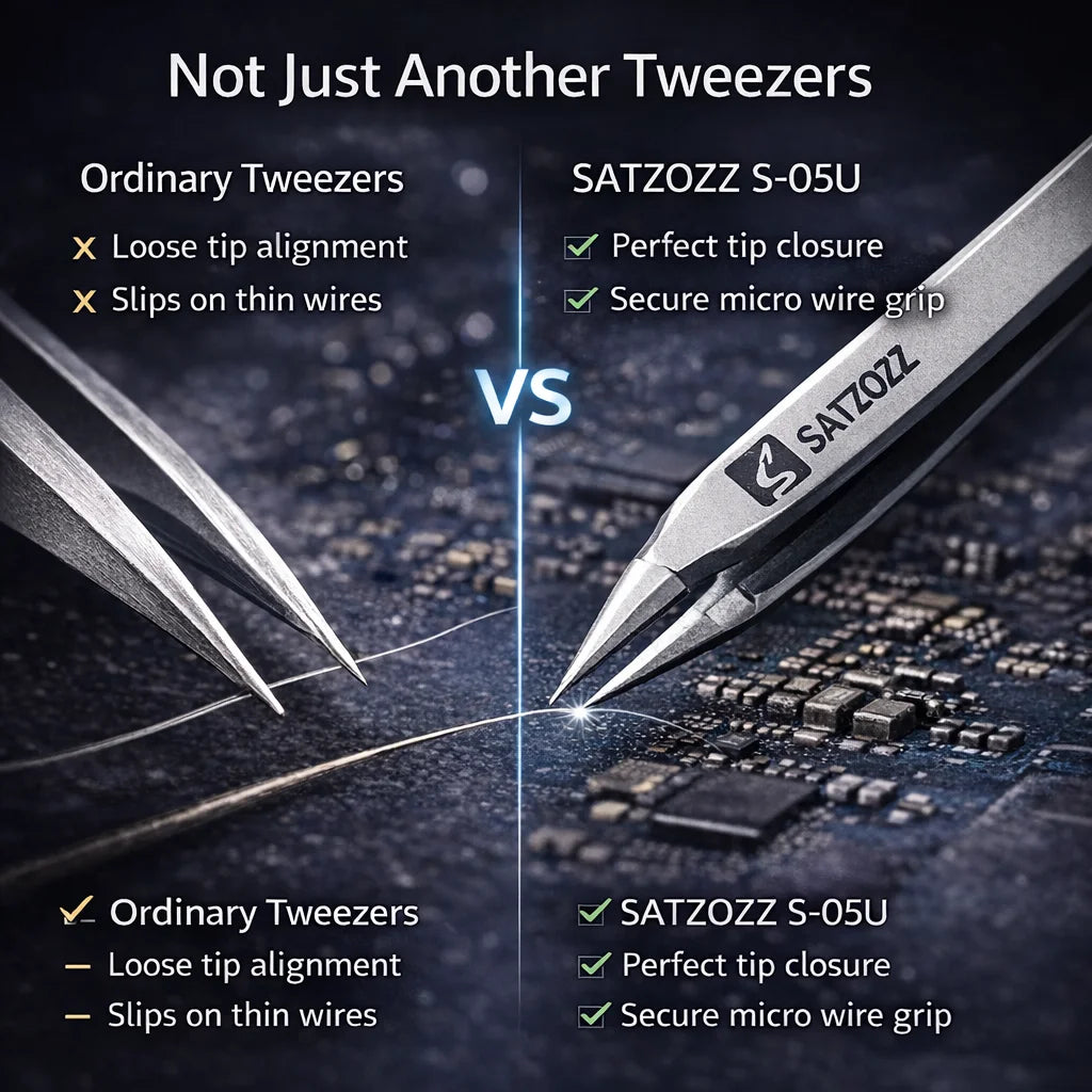 SATZOZZ S-05U Ultra Fine Precision Tweezers for Phone PCB Repair 304 Stainless Steel Non-Magnetic Anti-Static