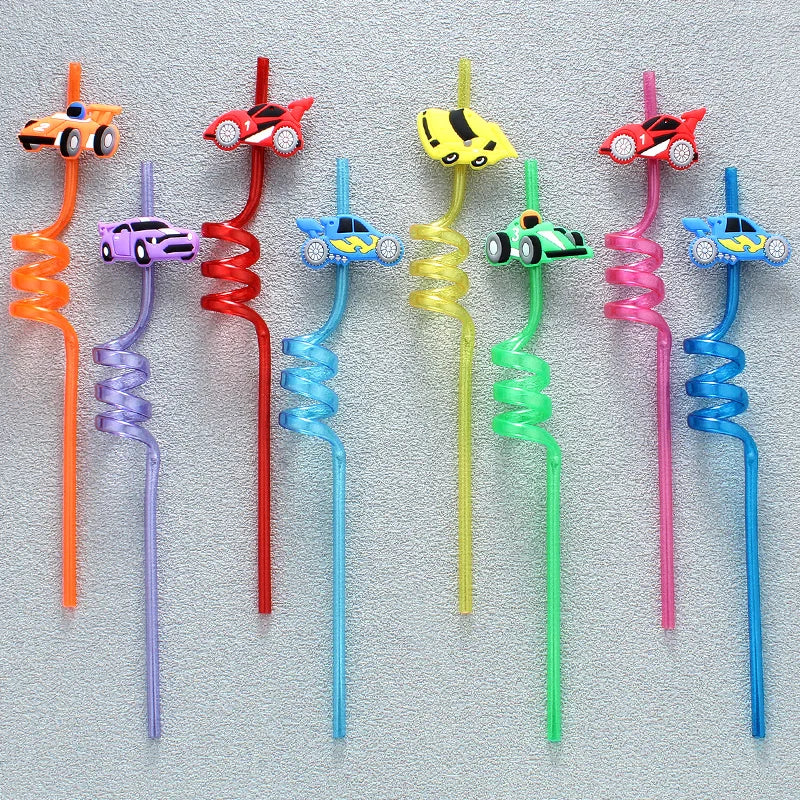 8pcs car shaped straws, reusable drinking milk, birthday theme party straws wedding cocktail bar party straws