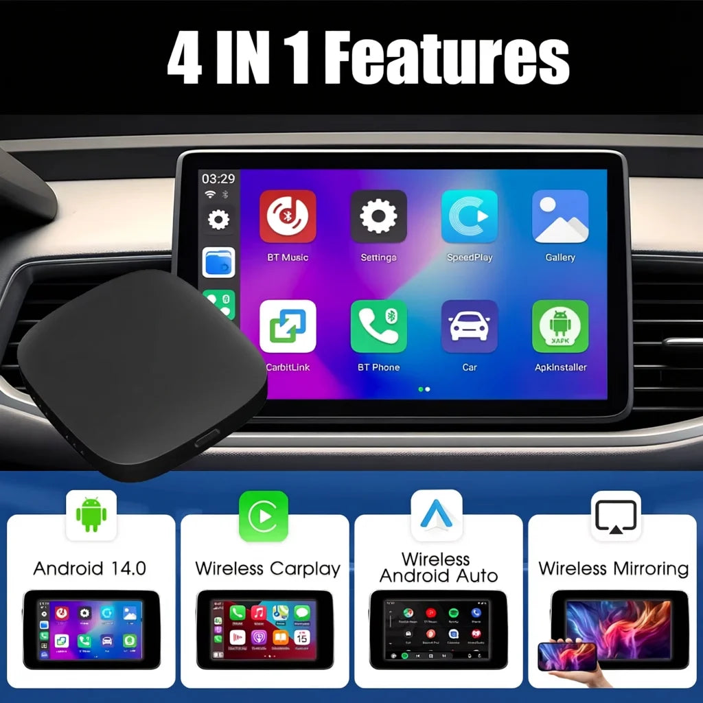 2026 Android14 CarPlay Ai Box Wired to Wireless Android Auto 3in1 USB Adapter For Youtube Netflix Toyota Mazda Hyundai Haval VW