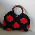 Handmade Crochet Rose Bag | Boho Floral Handbag with Wooden Handles | Summer Casual Tote