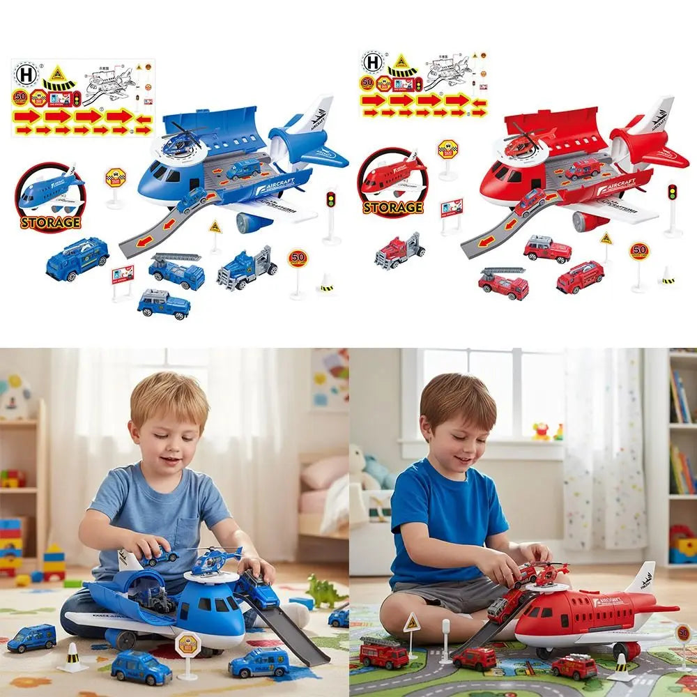Red Blue Inertia Rail Airplane Toy Deformable Track Plastic Inertia Car Plane Model Road Sign Helicopter