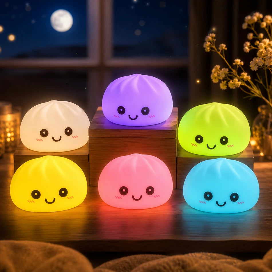 2027 New Dumpling Night Lights Glowing Dumplings Desktop Ornament Cute Glowing Dumpling Steamer Box Kawaii Dumpling Lights Gifts