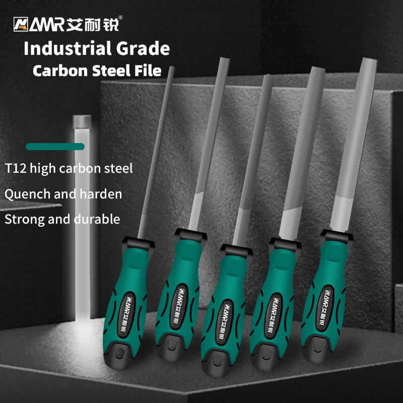 AMR 1pc Metal File 6 Inch Professional Carbon Steel Flat/Half-Round/Triangular Square Round File for Metal Work