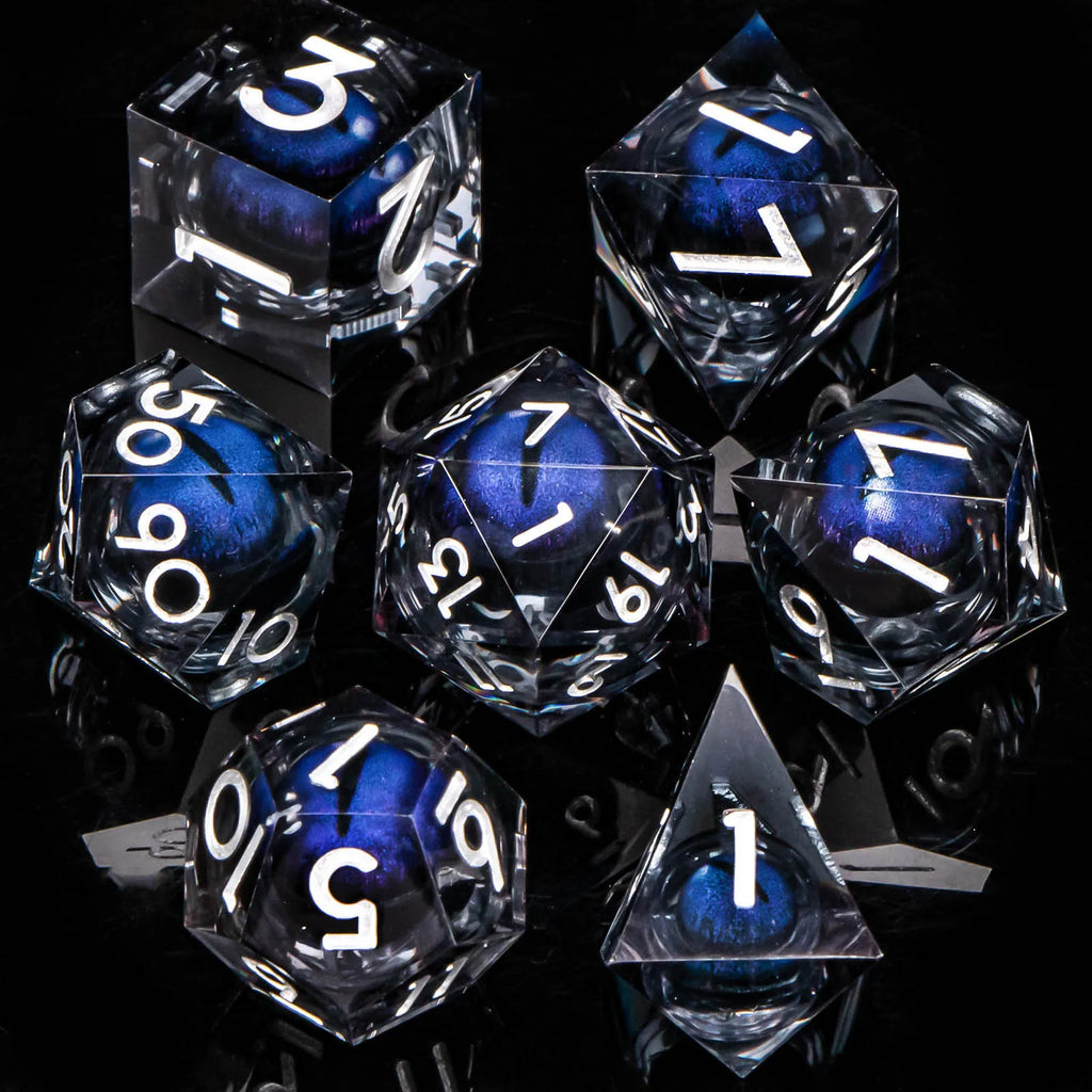 7pcs Dragon Eye D&D Dice Set DND, Sharp Edge Resin Liquid Core Dungeon and Dragon Dice, Role Playing Dice D20 D12 D10 D8 D6 D4