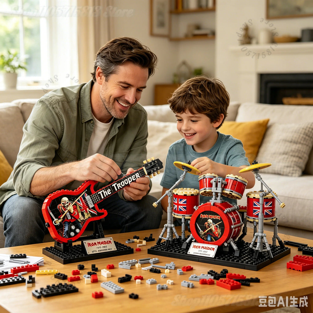 Brick Guitar Model Kit DIY Mini Electric Replica Ornament Rock Band Inspired Puzzle Toy Gift For Music Lovers Teens Desk Decor