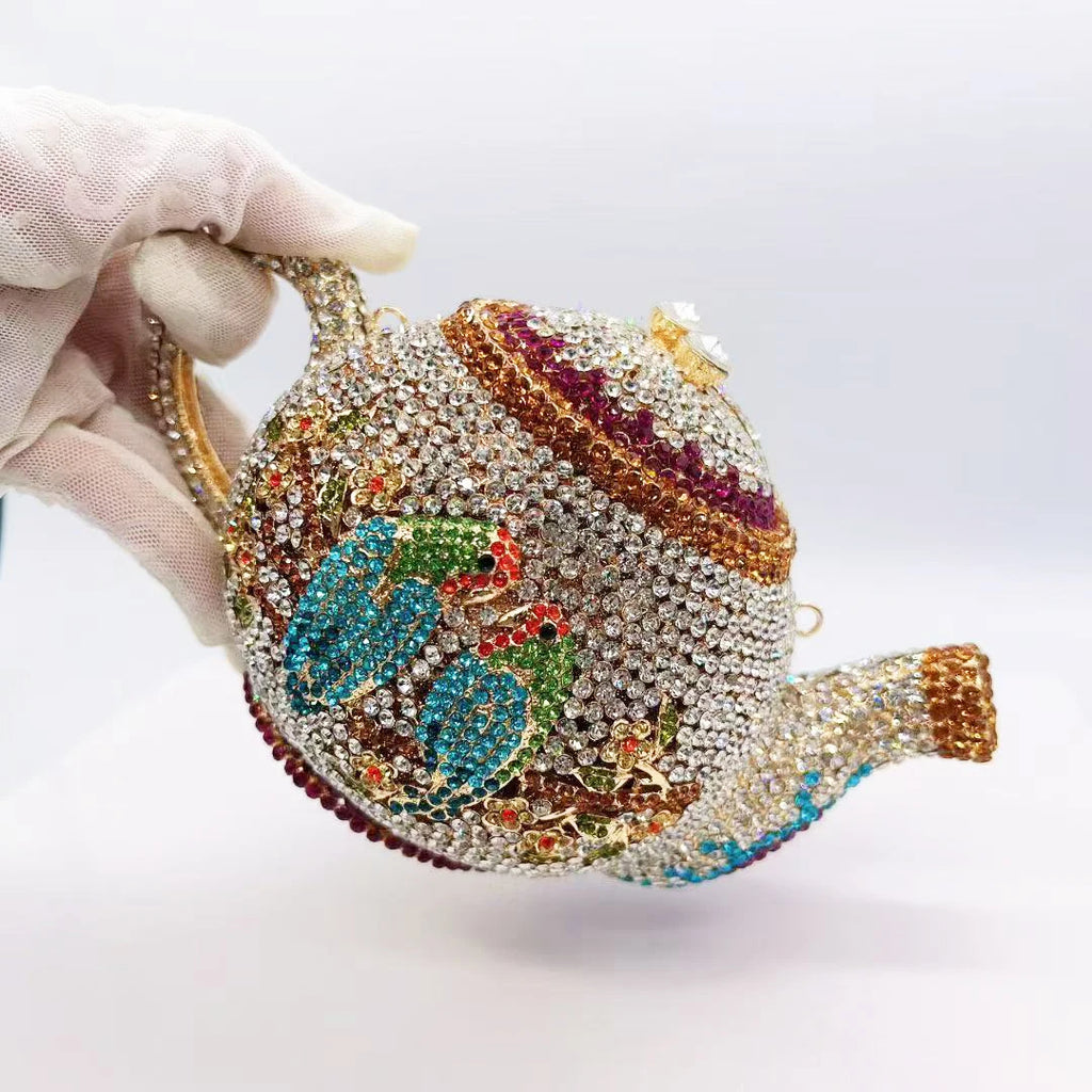 Teapot Women Rhinestone Evening Bag Classical Party Crystal Clutches Christmas Gift Bags Luxury Handbag Wedding Bridal Purse