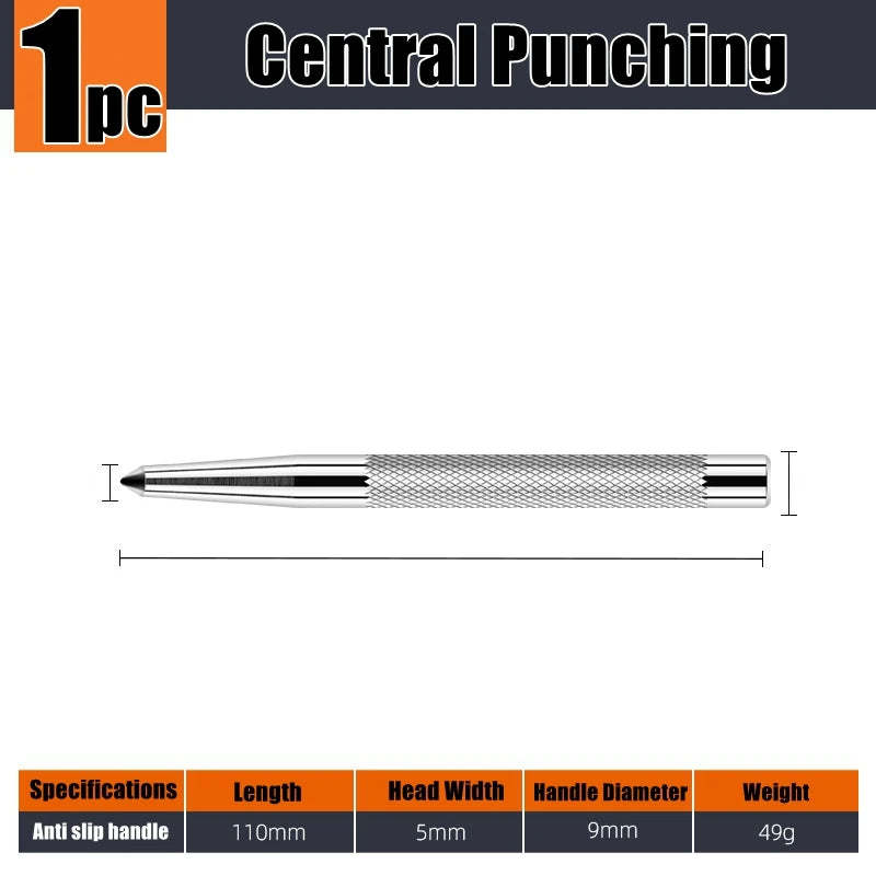 High Hardness Center Punch Non-slip Handle Tapered Punch Point Punch Locator Metal Drill Mark Center Punch Fitter's Chisel Punch