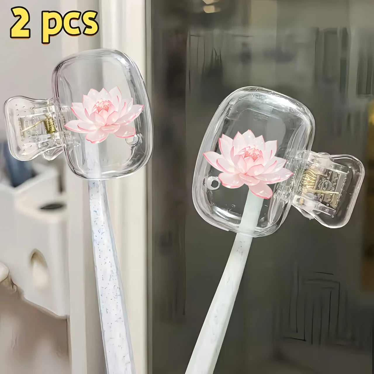 Beautiful Lotus 2pcs Toothbrush Holder Portable Combination Set Protective Cover Suitable for Home Travel Use Storage Clip Trips