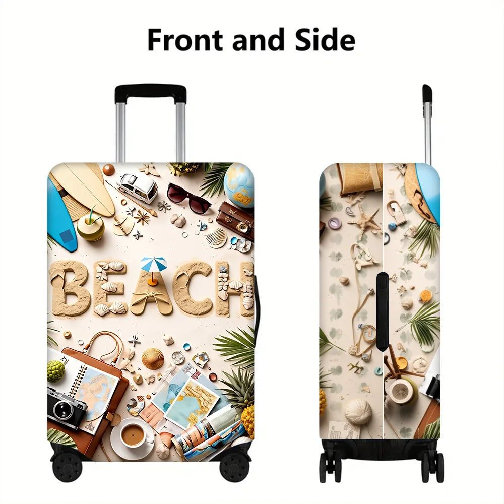 1PC Beach-Themed Printed Luggage Cover for 20 – 32-Inch Luggage; Dust and Elastic Travel Accessories to Protect Your Luggage