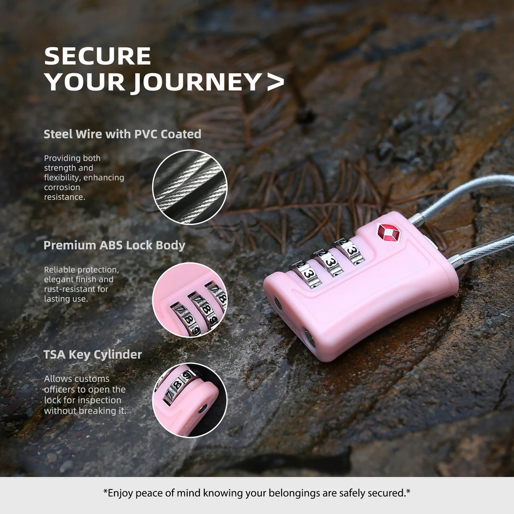 Portable TSA Customs Lock Gym Luggage Customs Lock Password Padlock Password Lock Anti-theft Code Padlock with Steel Cable