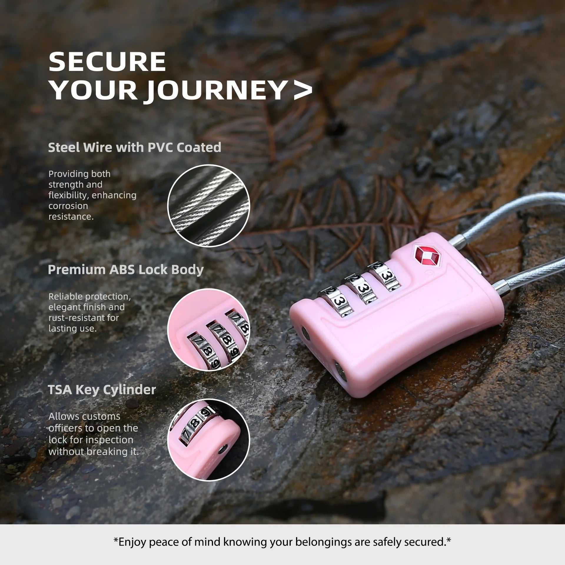 Portable TSA Customs Lock Gym Luggage Customs Lock Password Padlock Password Lock Anti-theft Code Padlock with Steel Cable