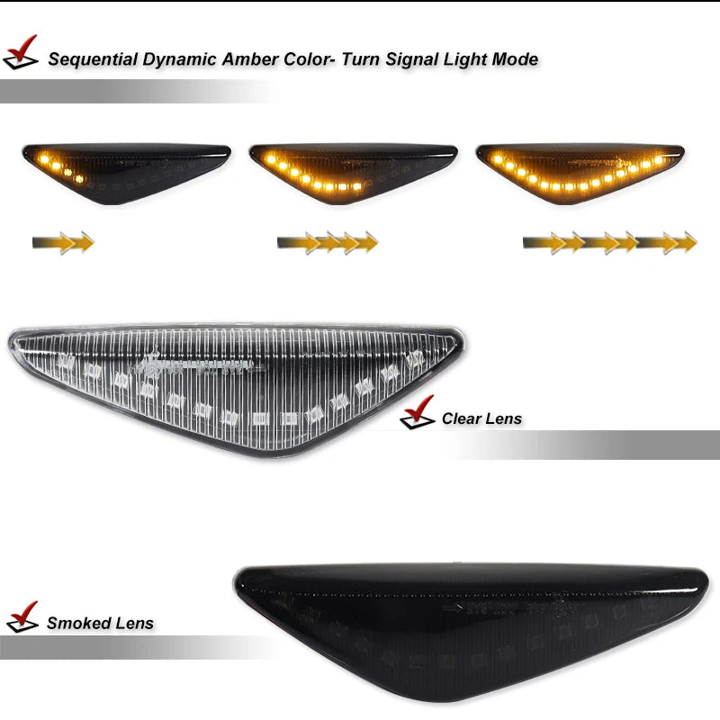 2pcs Car Side Indicator Marker Amber LED Repeater Light Lamps For BMW X3 F25 X5 E70 X6 E71 E72  Sequential Turn Signal Lights