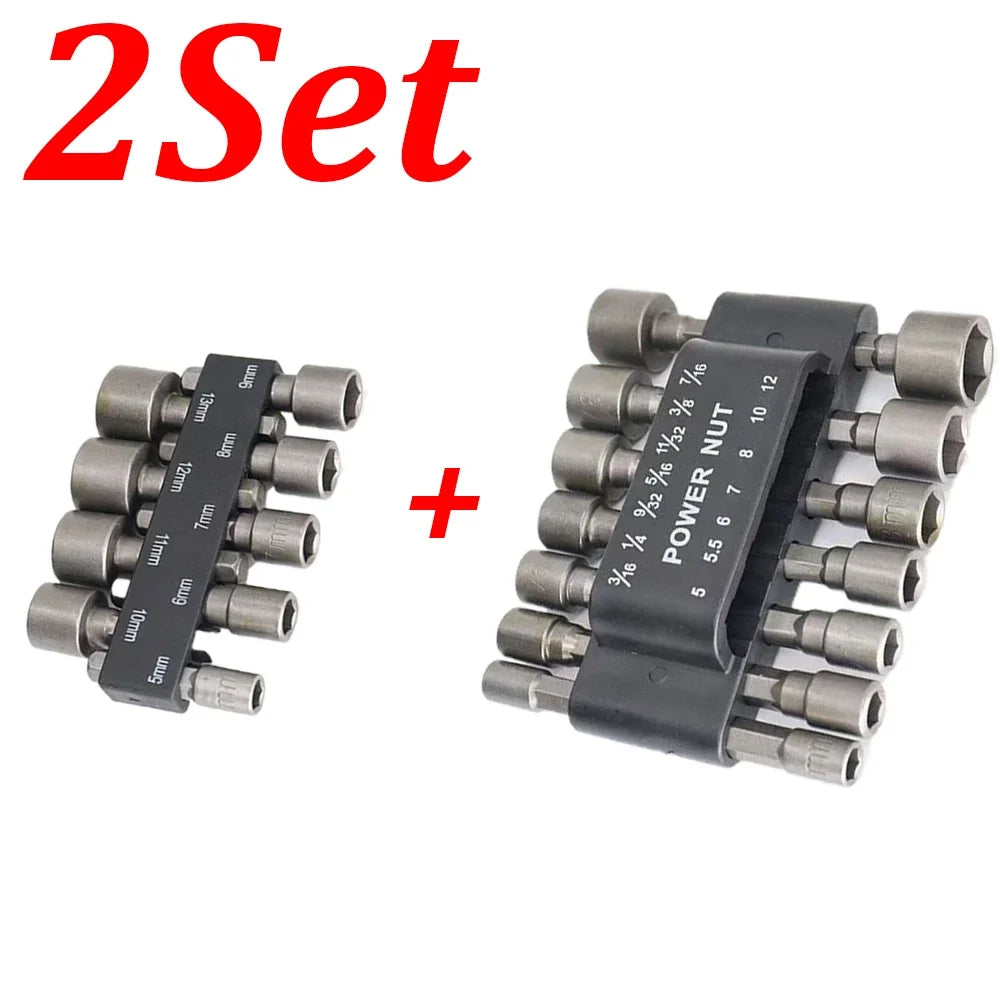 1-4Set 5-12mm Hexagon Nut Driver Drill Socket Screwdriver Wrench Set 9/14Pcs Screwdriver Socket Pneumatic for Woodworking Tools