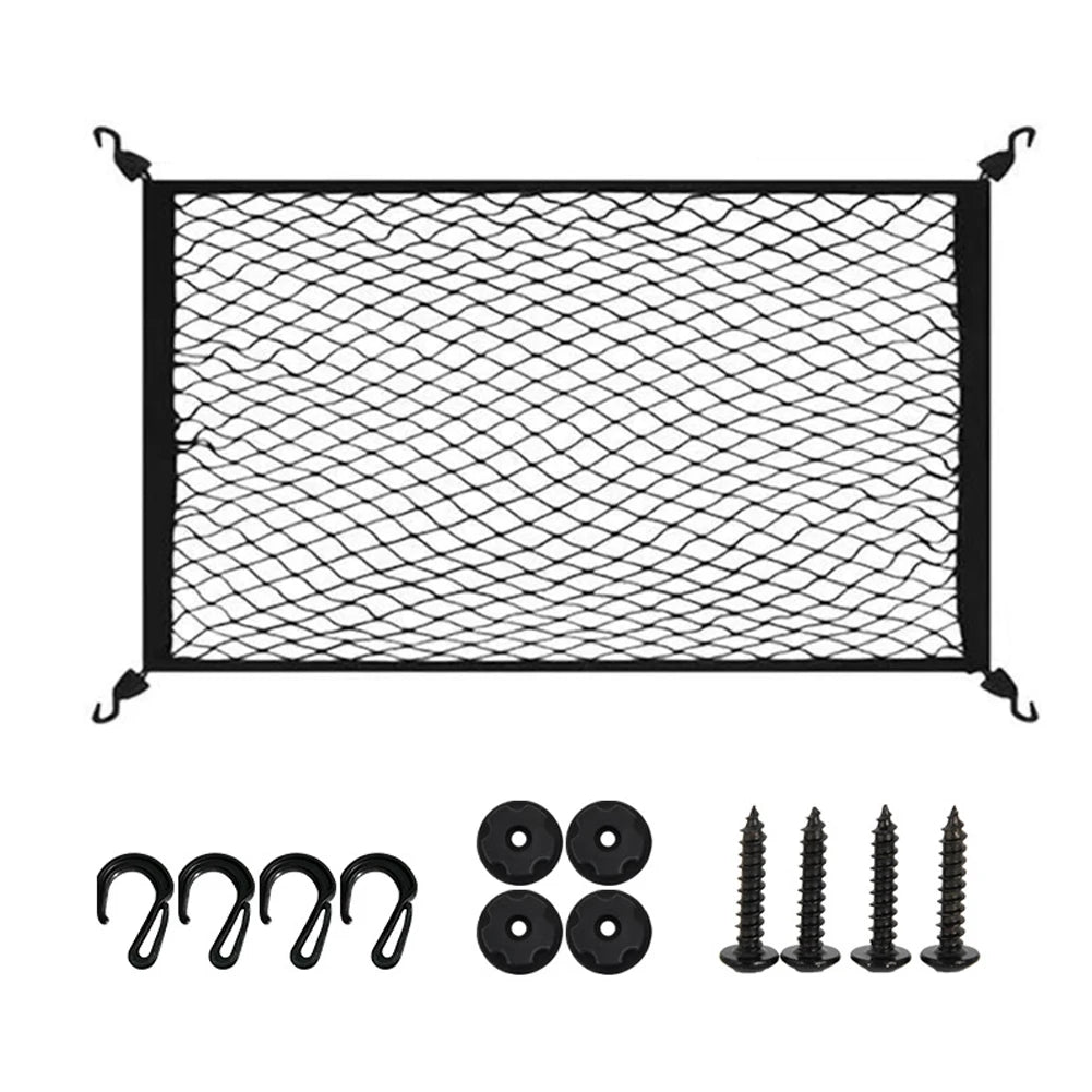 60x40cm Elastic Luggage Storage Net With 4 Hooks, Fits Most Car SUV RV Trunks For Secure Transport For Travel And Daily Use