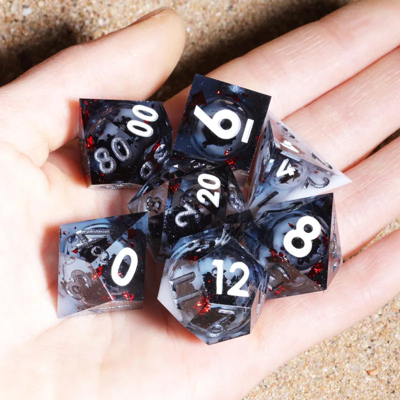 MINI PLANET Gold Sand Liquid Core Dice D&D Set Handmade Polyhedral Resin Dice With Sharp Edge For TRPG DND D6 D20 Dice Games