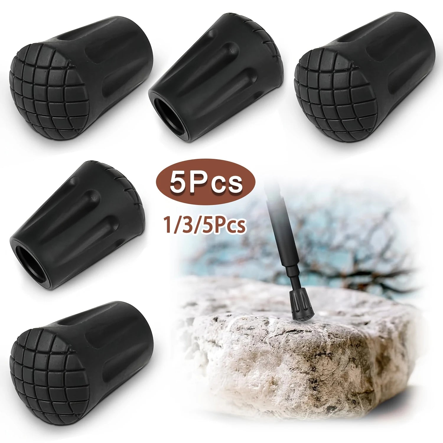1-5Pcs Universal Trekking Pole Tips Replacement Protectors Walking Stick Tips Rubber Cane Tips Ski Tip Protector Accessories