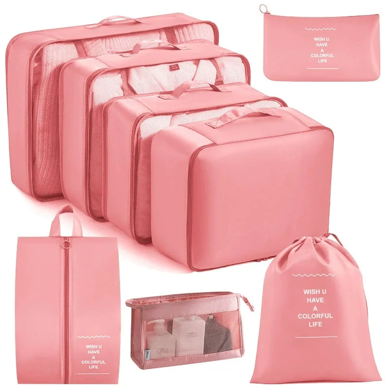Travel Organizer Set 7/8/9/ Pcs Packing Cubes Suitcase Storage Bags Portable Luggage Tidy Pouch for Clothes & Shoes Folding