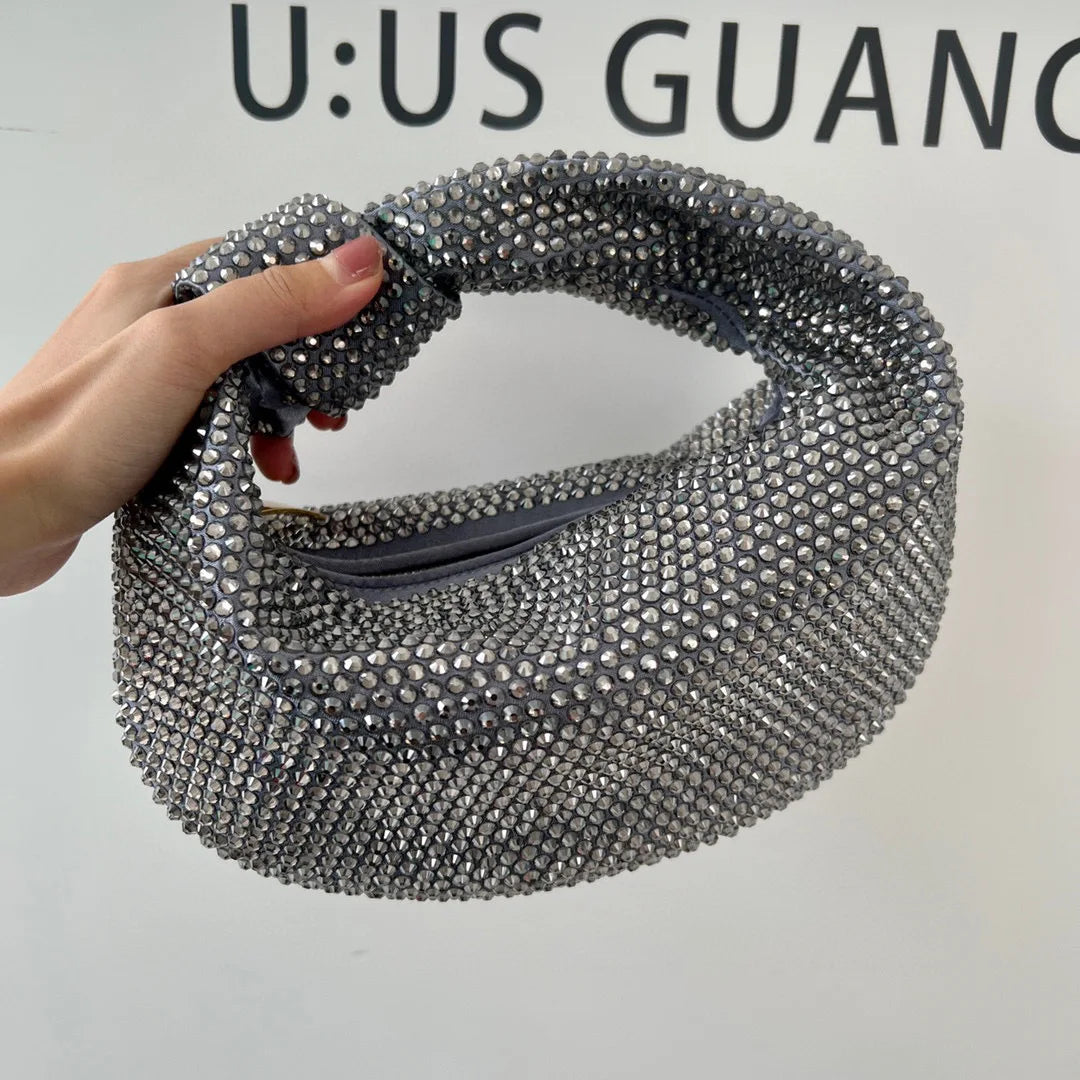 Luxury Designer Knotted Crsytal Rhinestone Diamond Cloud Bag Women's Handbag Bling Shiny Evening Bag Dinner Party Clutch Purse