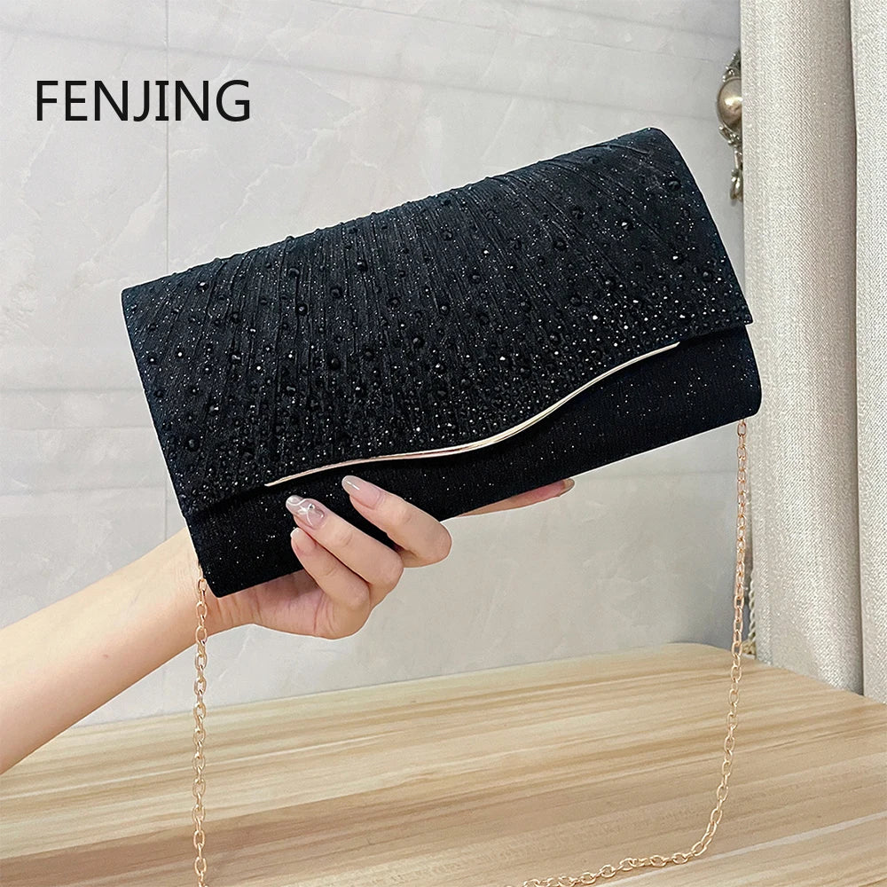 Diamonds Evening Clutch Bag Female Crystal Envelope Bags Wedding Purse Party Banquet Purses Gold Silver Day Sequin Shoulder Bags