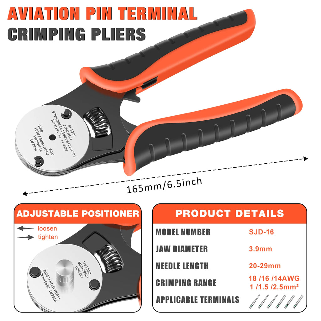 Deutsch Crimp Tool Closed Barrel Crimper 4 Way Indent 8 Impression Type Pin Crimping Tool for Deutsch Connector 14, 16, 18 AWG