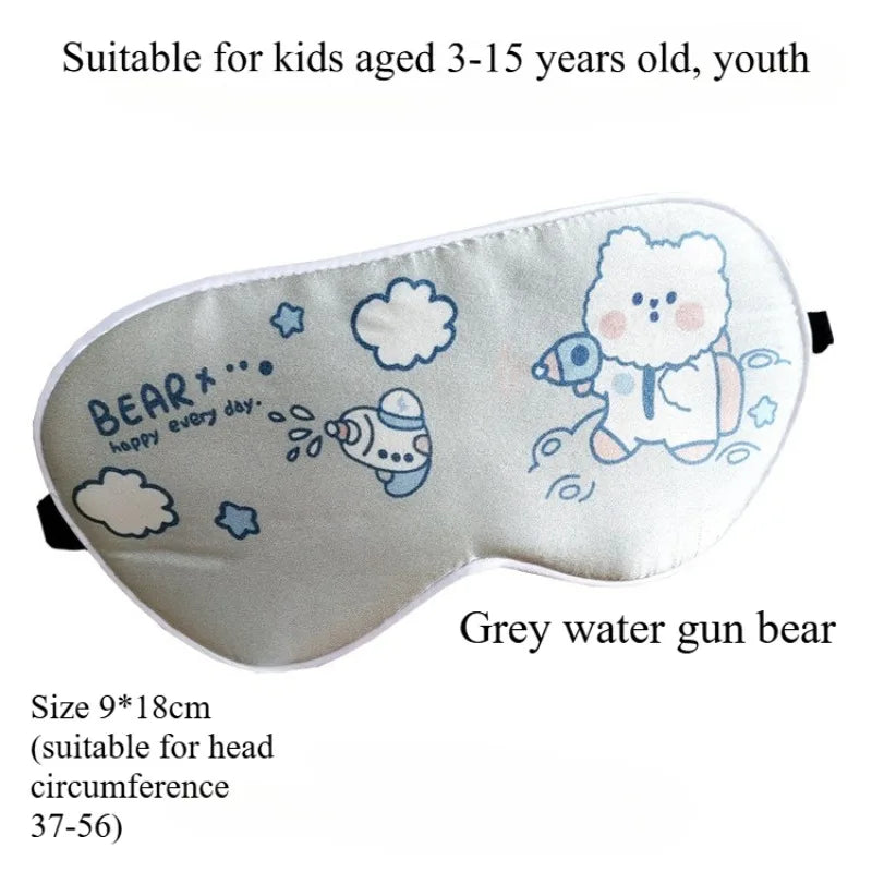 Kids Cartoon Silk Sleep Eye Mask,100% Silk16 Momme Adjustable Elastic Strap Full Blackout Eye Cover for 3-15 Years Old Children