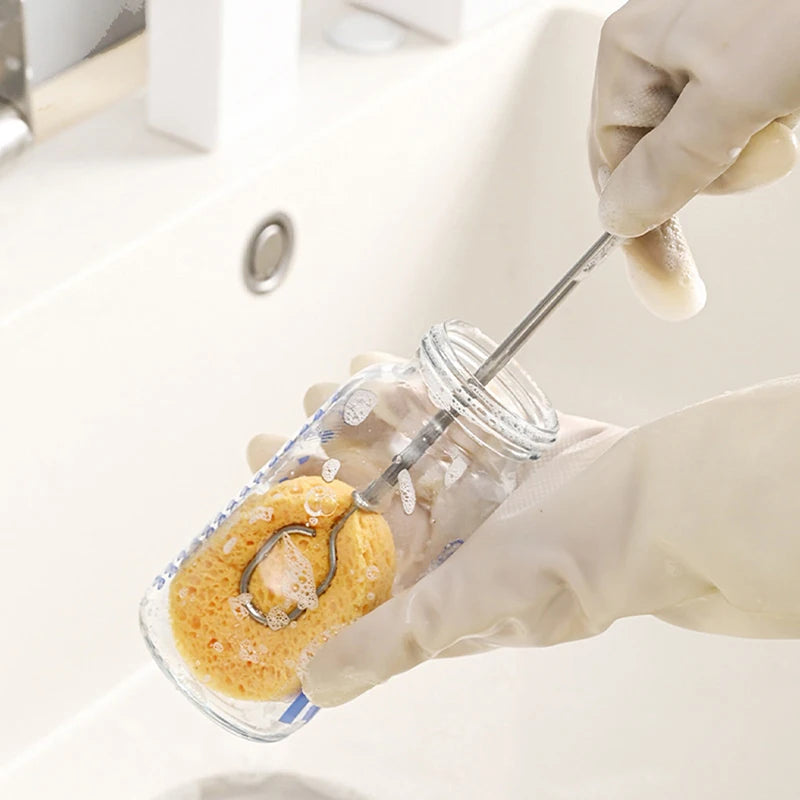 Sponge clip Bottle Brushes Cup Scrubber Long Stainless Steel Handle Wineglass Cleaner Replaceable Head Kitchen Cleaning Tools