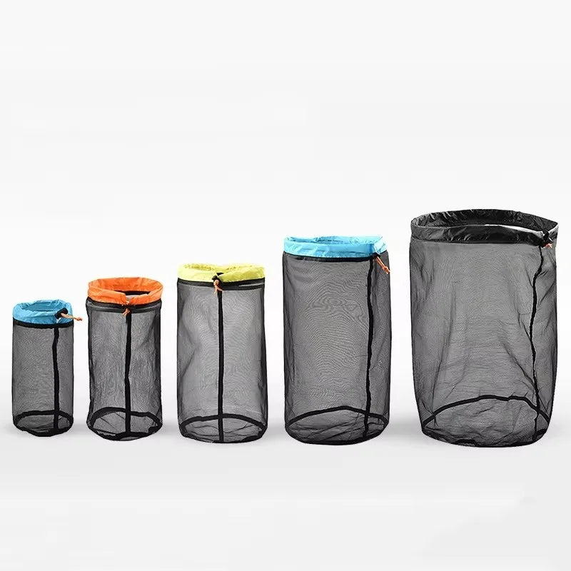 5Pcs Drawstring Storage Bags Ultralight Mesh Camping Sports Accessories Traveling Bags Drawstring Storage Bag Climbing Organizer