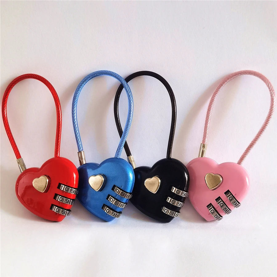 3 Digits Lock Multifunctional Smart Heart Lock Zinc Alloy Suitcase Luggage Bag Password Key Anti-theft Lock with Long Keychains