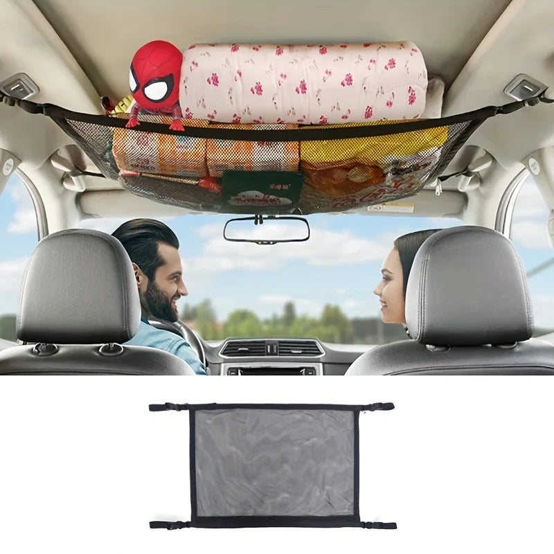 Adjustable Double-Layer Car Ceiling Net Bag - Suitable for SUVs, long-distance travel storage bags, and can be used for tents,