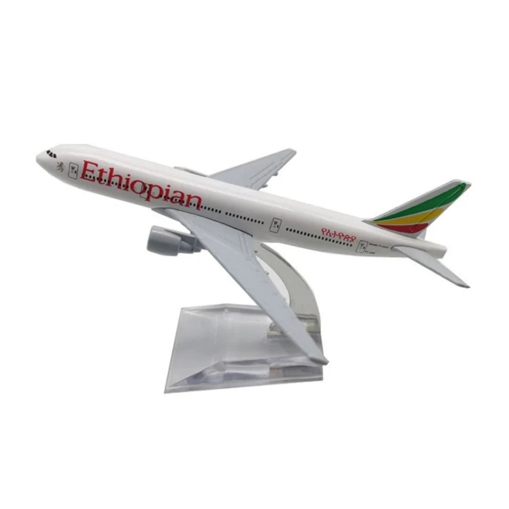 B777 Plane Airplane Model Aircraft Model 16cm Air Ethiopian Airways Diecast Alloy 1/400 Scale Model Planes With Stand Toys Child