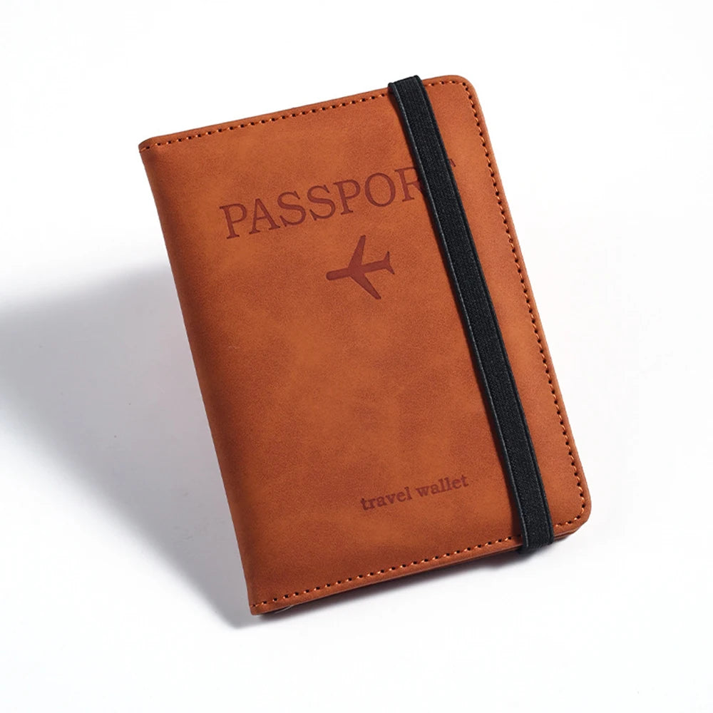 Customized Name PU Men's RFID Passport Holder 2-Style Envelope, Airplane Pattern Printed Anti-Theft Passport Wallet, Minimalist