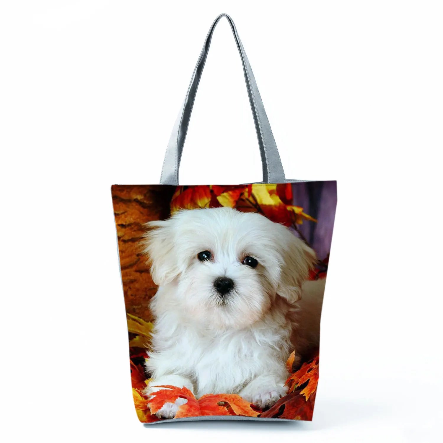 Cute Maltese Dogs Print Handbags Casual Women Shopping Bag Large Capacity Foldable Shoulder Bags Eco Reusable Travel Beach Totes