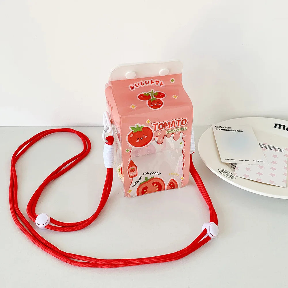 Fashion Cartoon 4-Leaf Clover Transparent Doll Crossbody Bag Cute Girls Decorative Display Figurine Single Shoulder Storage Bag