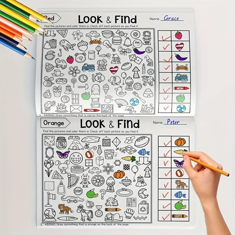 Children's Hidden Object Coloring Book Kids Find Items Coloring & Drawing Book Educational Flashcard, Handwriting Exercise Book