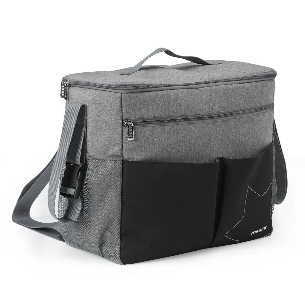 Insular Large Capacity Diaper Bag, Solid Polyester Mommy Bag, Outdoor Travel Nursing Bag with Insulation Design for Stroller