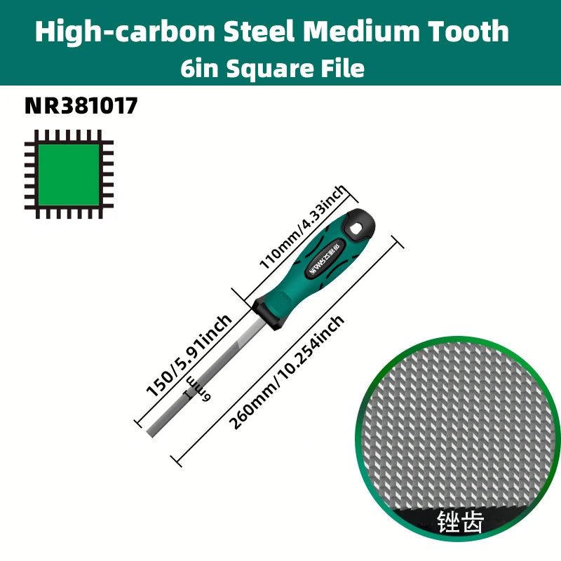 AMR 1pc Metal File 6 Inch Professional Carbon Steel Flat/Half-Round/Triangular Square Round File for Metal Work