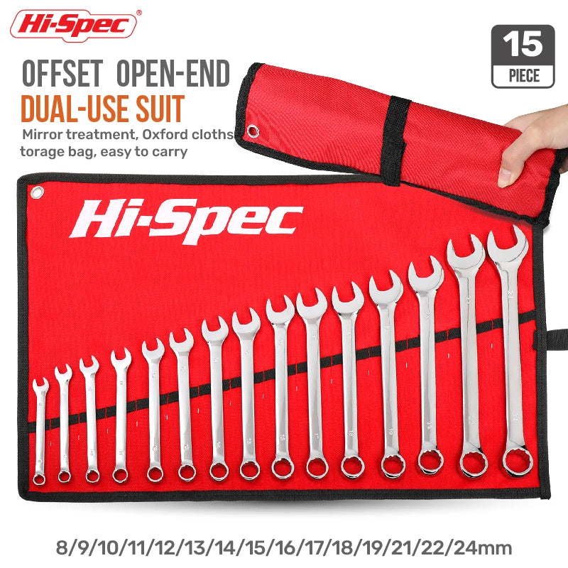 Hi-Spec Offset Open-End Dual-Use Combination Wrench Set CR-V Opened Ring Combo Spanner Hand Tool Kit for Home Repair